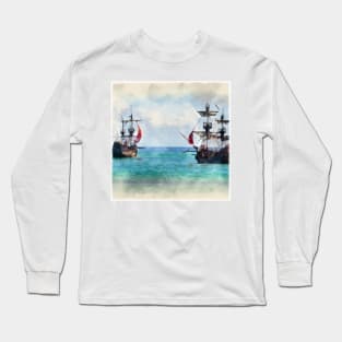 Watercolor Spanish Warships Long Sleeve T-Shirt